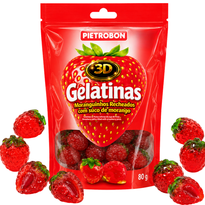 GELATINA 3D MORANGO RECHEADA 80G