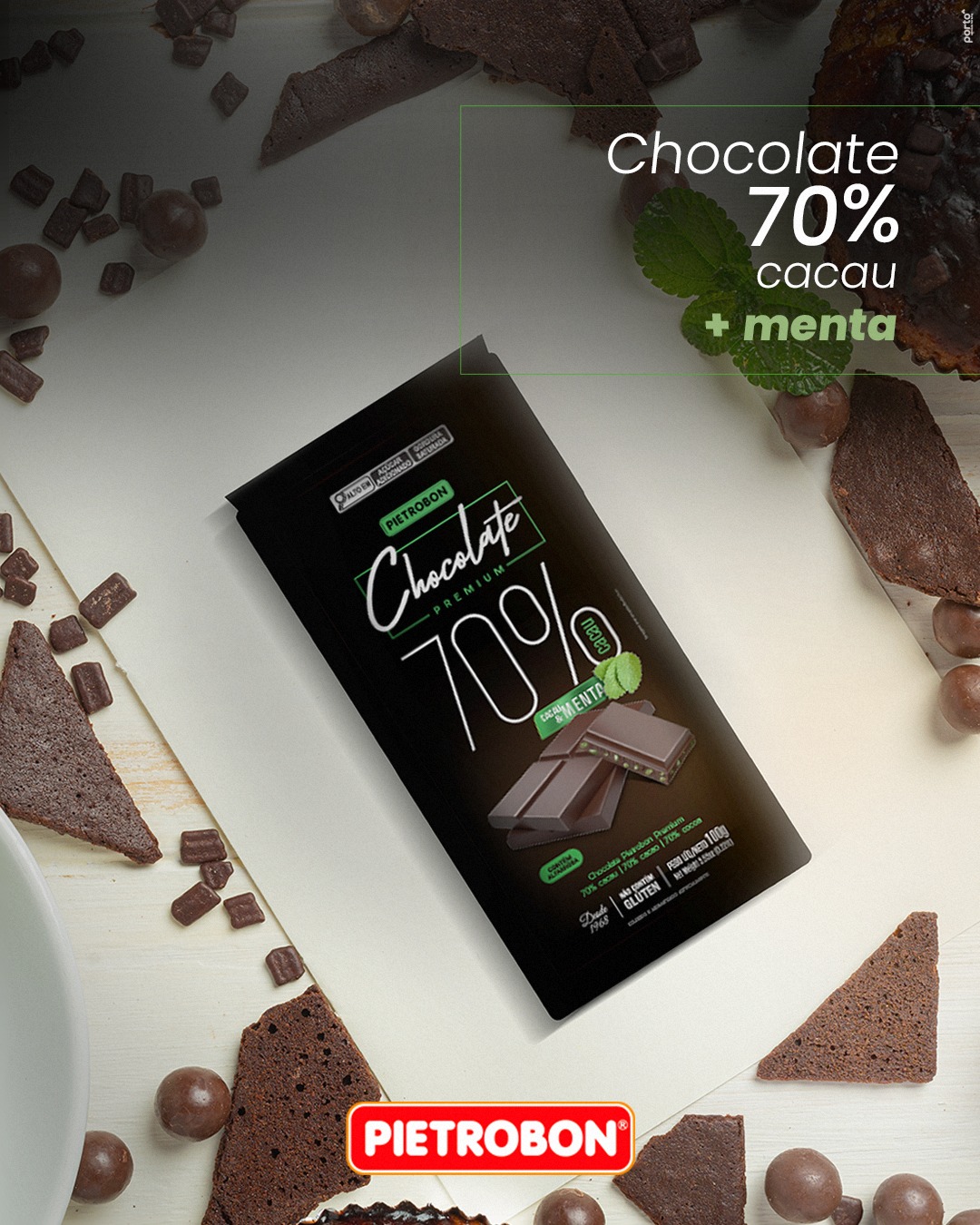 Pietrobon | CHOCOLATE 100G MEIO AMARGO 70% CACAU C/MENTA