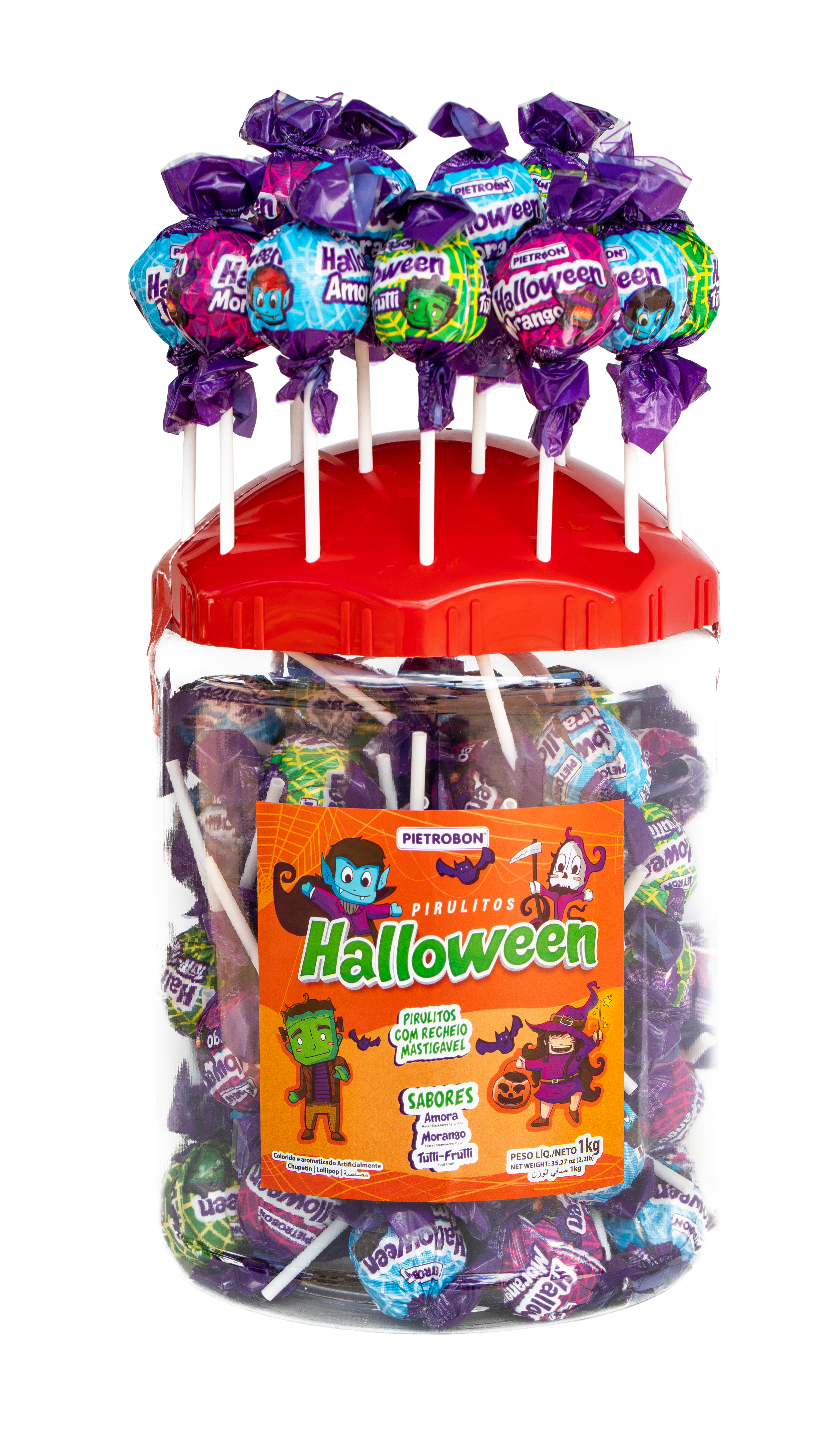 Pietrobon | POTE C/50 PIRULITOS BOLA C/TAMPA PIRULITEIRA HALLOWEEN