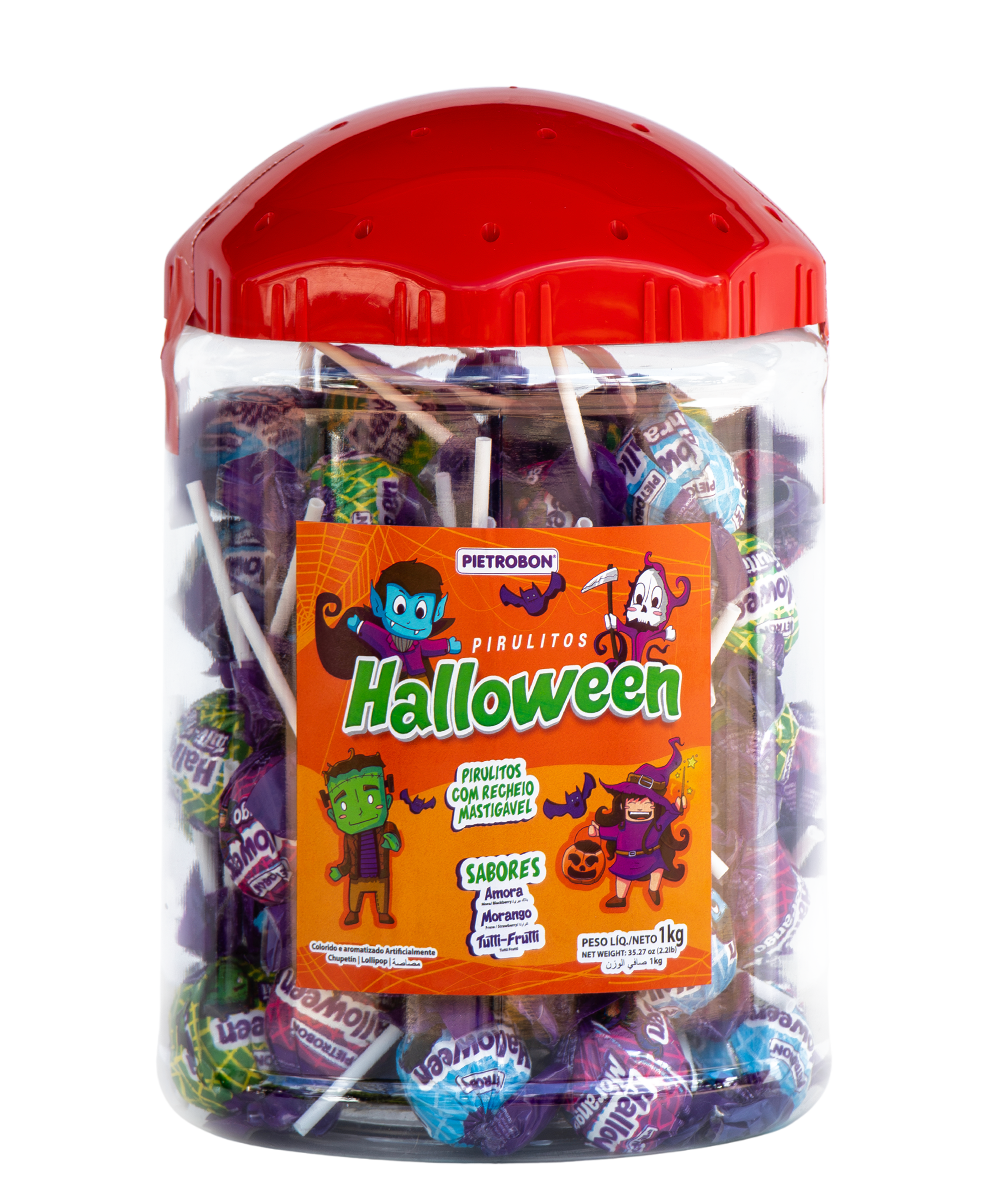 Pietrobon | POTE C/50 PIRULITOS BOLA C/TAMPA PIRULITEIRA HALLOWEEN