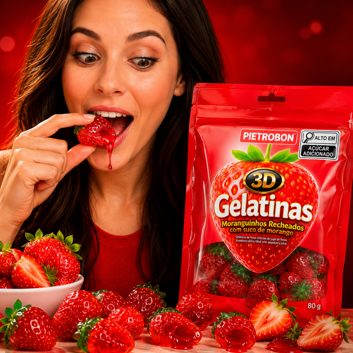 Pietrobon | GELATINA 3D MORANGO RECHEADA 80G