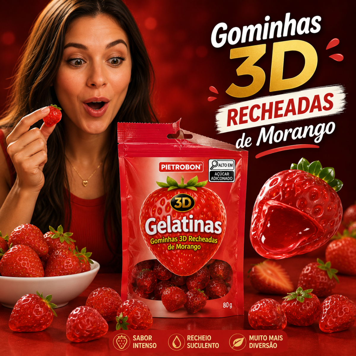 Pietrobon | GELATINA 3D MORANGO RECHEADA 80G