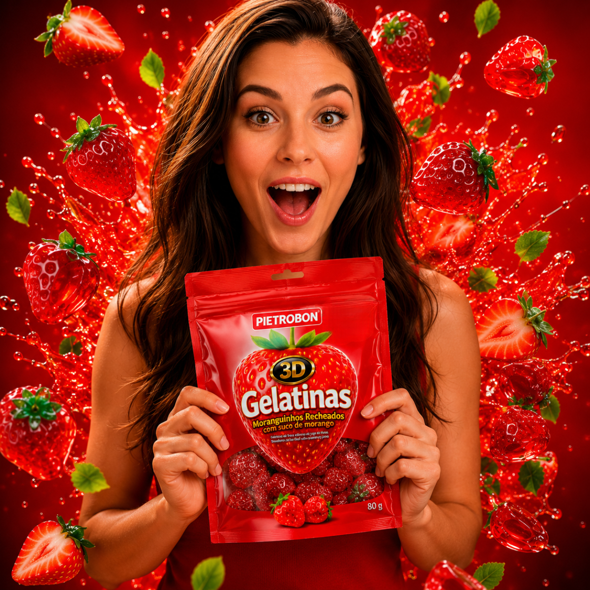 Pietrobon | GELATINA 3D MORANGO RECHEADA 80G